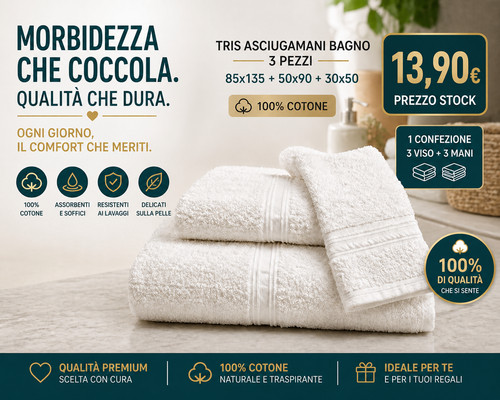 Tris asciugamani bagno - bagno, pezzi