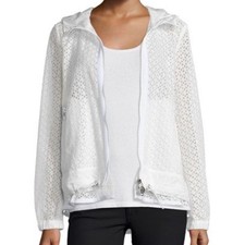 MONCLER - Giacca donna Rombou Sangallo pizzo linea A cappuccio zip bianca TG S/1