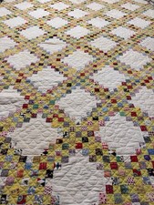 Antique Handmade Hand Quilted Postage Stamp Triple Irish Chain Quilt  88x80 #436