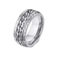 ANELLO UOMO SPINNER CATENA ROTANTE ACCIAIO INOSSIDABILE ARGENTO MISURA 11 US
