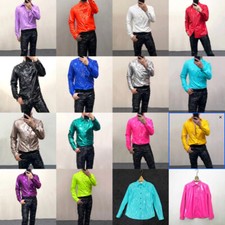 Uomo Similpelle Camicia Manica