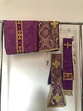 Lotto Paramento Liturgico Sacro Velo Copricalice E Manipolo (2) Viola Ricamati