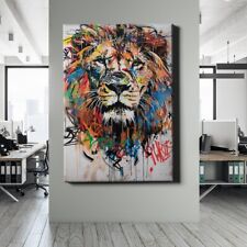 ✅QUADRO TELA, VETRO ACRILICO LEONE LEONE ANIMALE GRAFFITI ARTE DECORAZIONE PARETE PREMIUM