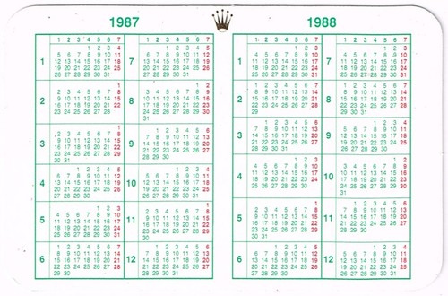 Rolex 1987 1988 calendar - rolex,