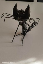 ⭐ GATTO NERO ARTE SCULTURA ARTIGIANALE METALLO MOLLA 
