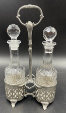 Set condimento da tavola olio aceto balsamico cristallo base metallo artistico