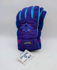Guanti da sci neve vintage Neon Spalding nylon nuovi con etichette Thinsulate viola teal uomo XL