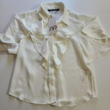 ZARA RUFFLED SATIN SHIRTWhite