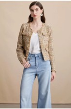 Giacca Corta Cachi In Tweed