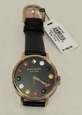 Orologio palette trucco vachetta nero oro nuovo con etichette + scatola KSW1767 KATE SPADE Metro