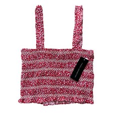 Canotta donna French Connection taglia 6 rossa Hibiscus Elad Rhodes popeline crop fumè