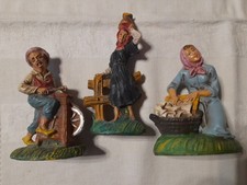 Vecchie statuine presepe anni 1950/60, arrotino, lavandaia, portacqua gesso cart