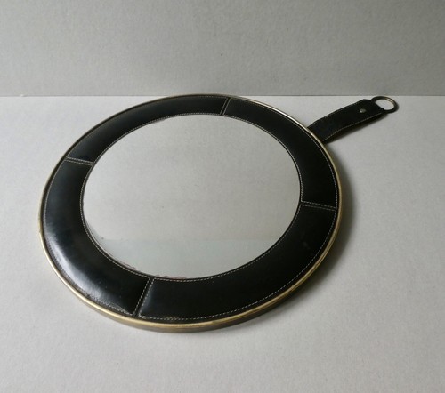 Miroir rond cuir noir - miroir,