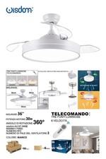Ventilatore Soffitto LED Retrattile 36" Telecomando 30W Luce 3000K-6500K wis