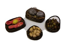 Presepe Set 4 Cestini Formaggi Frutta Pastori Uova Pesce 10/20 cm Regalo Natale 