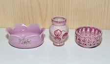 Lotto 3 pezzi ceramica rosa vasetto cestino bomboniera disegno fiori
