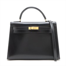 Hermès Kelly 32 Box Vitello Nero Oro Raccordi Metallo □C: 1999