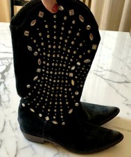 Stivali camperos texano STRATEGIA donna nero pelle camoscio borchie strass 41