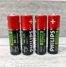 LOTTO 4 BATTERIE STILO PHILIPS SUPER R65 1,5V VINTAGE ANNI 80 USATE