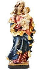 Statua Sacra Madonna Del Cuore H 40 Cm Maria Con Bambino Gesù In Legno Di Acero