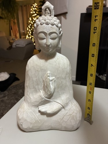 Handmade white seated buddha - seated,