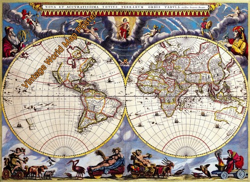 Vecchio poster mappa - del, mondo
