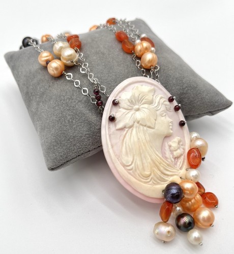 Collana cammeo rosa - rosa, 60x45mm