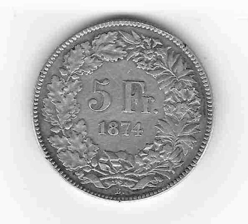 1874 svizzera moneta 5 - svizzera,