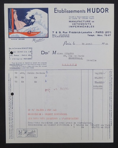 Facture paris 1952 hudor - facture,