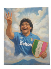 Serigrafia su tela con telaio Maradona 30x24 calciatore souvenir artigianato