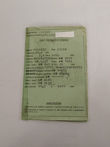Libretto piaggio ngr zip 1999 - libretto,