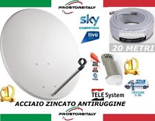 PARABOLA 60 CM ACCIAIO ANTENNA SAT PER SKY,TIVUSAT+LNB 2 USCITE+20 METRI CAVO