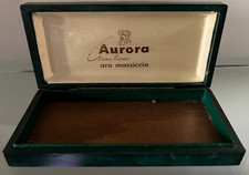 AURORA scatola penna stilografica sfera oro massiccio di pelle verde e legno.
