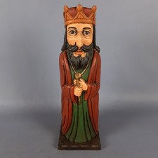 Statua Re Porta bottiglia in Legno Intagliato Dipinto Scultura Vintage Anni '70