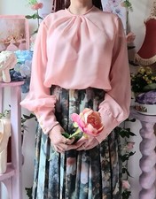 Camicia vintage anni 80 rosa in satin chiffon made in Italy tg m l