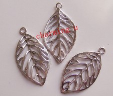 3pz charms ciondoli foglia colore argento tibet  49x27mm,lead,nickel free