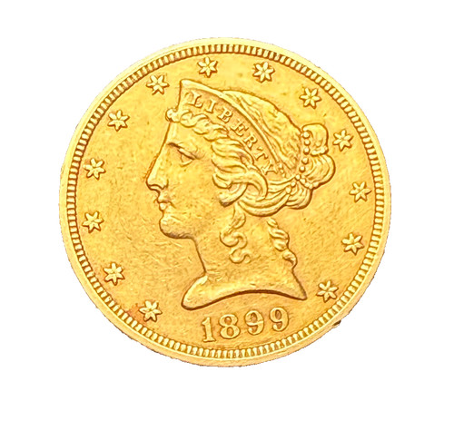 1899 oro 5 dollari testa - us,