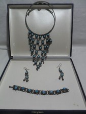 TURCHESE Gioielli Orientali Collana Orecchini Bracciale Argento Turchese Antico