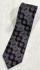 Cravatta Bruno Piattelli pura seta fatta a mano nera viola blu crema geometrica nuova