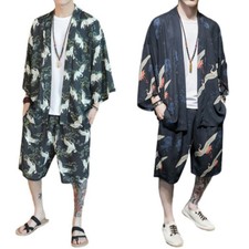 Uomo Camicia E Set Pantaloncini Goccia Spalla Kimono Top Camicetta Pantaloni