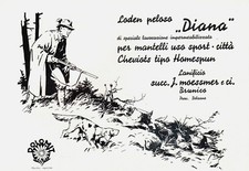 PUBBLICITA' 1938 MOESSMER LODEN PELOSO DIANA DOLOMITI BRUNICO BOLZANO CACCIA BZ