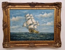 Dipinto Olio Su Tela. Nave In