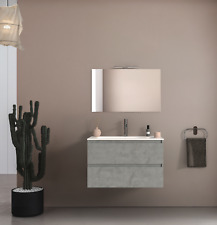 Mobile Bagno Sospeso 90 Cm specchio lavabo e Lampada LED  MADE IN ITALY legno