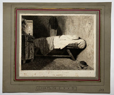Morte GRAVURE Decamps CHARLES CHAPLIN XIX°