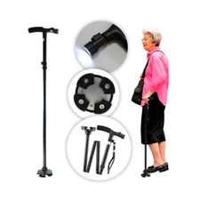 BASTONE PIEGHEVOLE DA PASSEGGIO PER DISABILI ANZIANI MAGIC CANE CON TORCIA LED