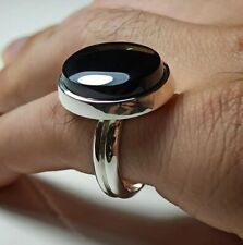 Anello da uomo in argento sterling 925 con agata nera naturale forma ovale nero anello Aqeeq