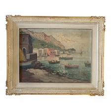 *HH* Antico Quadro Napoletano Autore Carosi Tela Dipinto Peasaggistico Capri