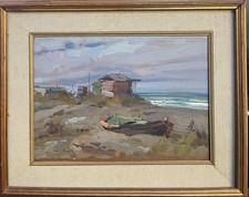 Dipinto olio su tavola, paesaggio, marina, XX secolo, Luschi