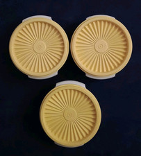 Tupperware Starburst Lotto 3 Contenitori Coperchio Giallo Vintage 