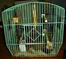 Gabbia uccelli VINTAGE anni 60 con accessori: altalena, bicchiere, cassetti...